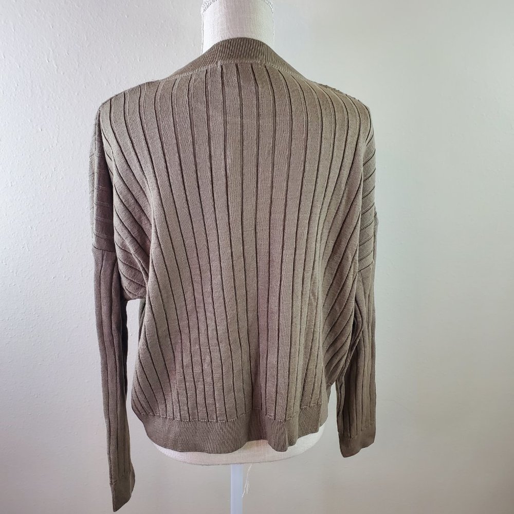 SMF Womens Beige Ribbed Crewneck Long Sleeve Sweater - Picture 2 of 7